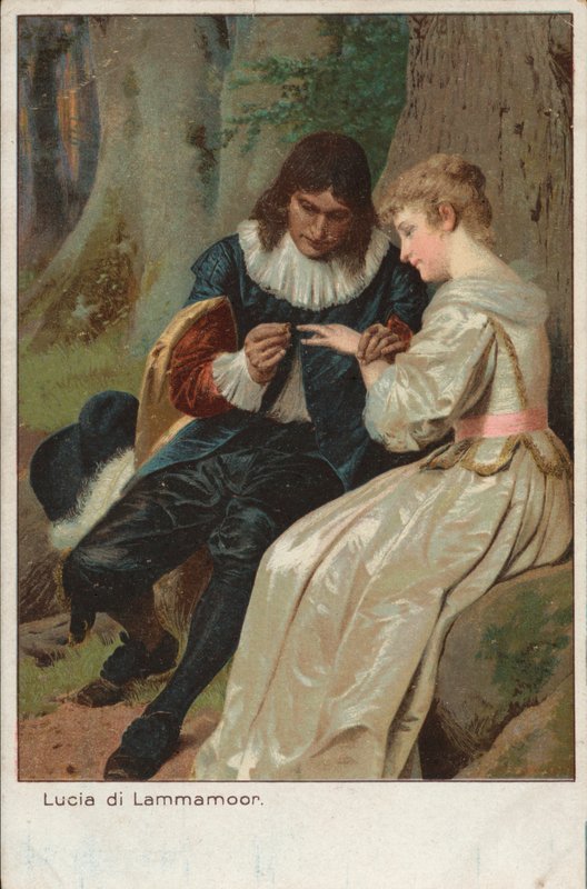 Scena z tragicznej opery Gaetano Donizettiego Łucja z Lammermoor (chromolitho) autorstwa English School