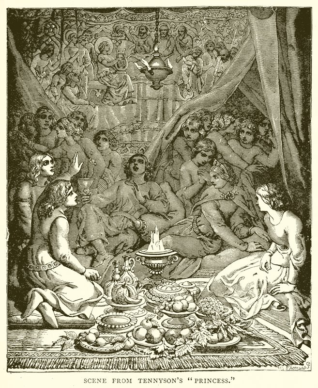 Scena z Tennysons Princess autorstwa English School