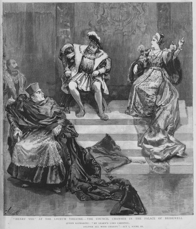 Scena z inscenizacji Henryka VIII Szekspira w Lyceum Theatre w Londynie (lito) autorstwa English School