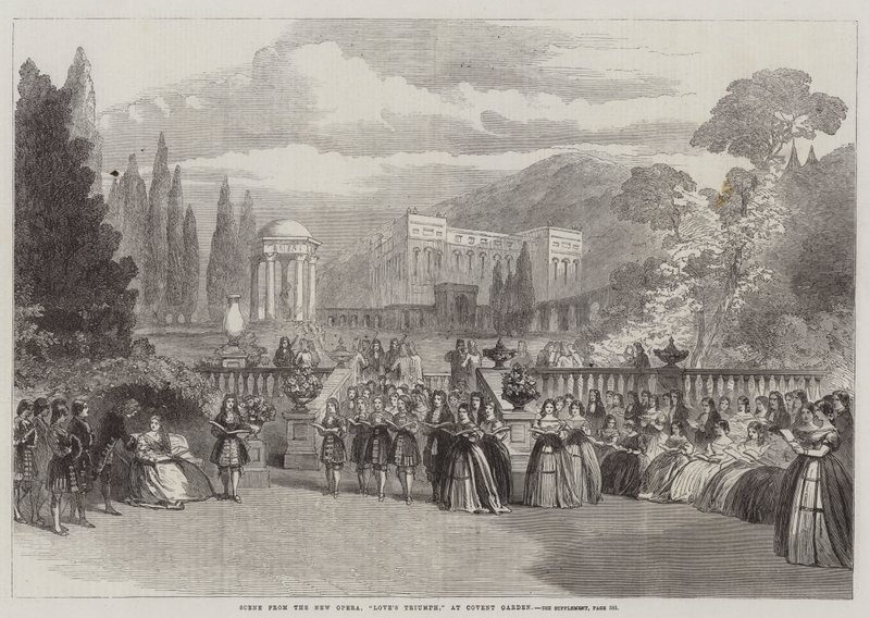 Scena z Nowej Opery, „Triumf miłości” w Covent Garden (rycina) autorstwa English School