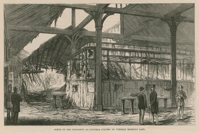 Scena eksplozji na stacji Victoria we wtorek rano 1884 r autorstwa English School