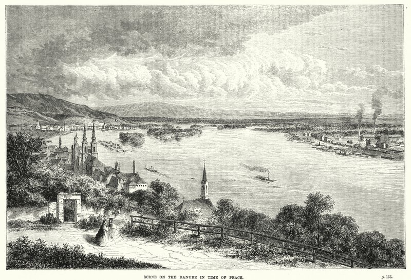 Scena nad Dunajem w czasie pokoju (rycina) autorstwa English School