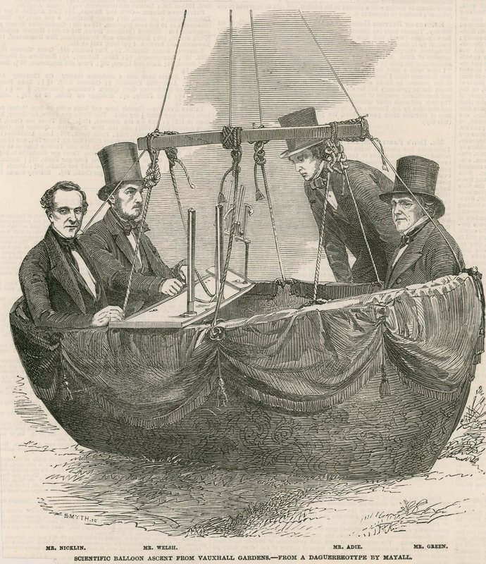 Naukowy lot balonem z Vauxhall Gardens w Londynie autorstwa English School