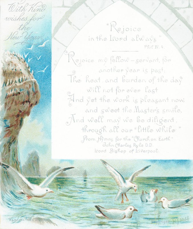 Mewy nad oceanem, karta noworoczna autorstwa English School