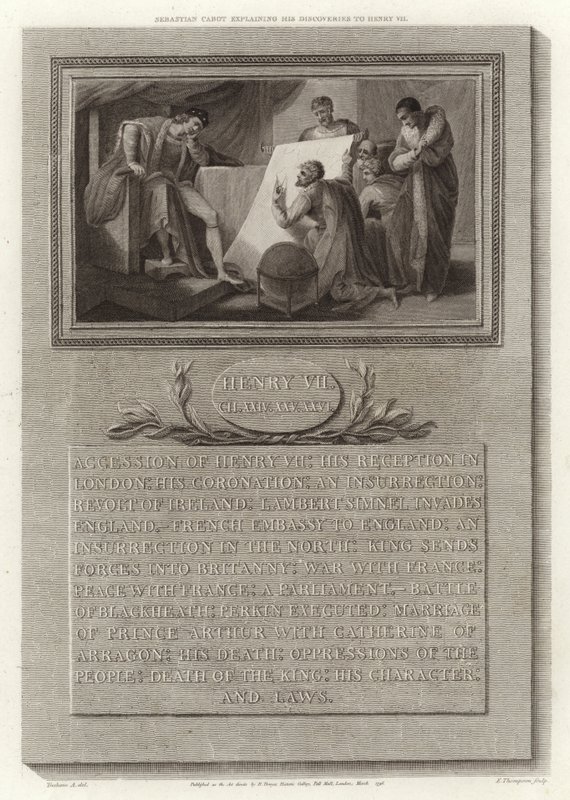 Sebastian Cabot opowiada o swoich odkryciach Henrykowi VII autorstwa English School