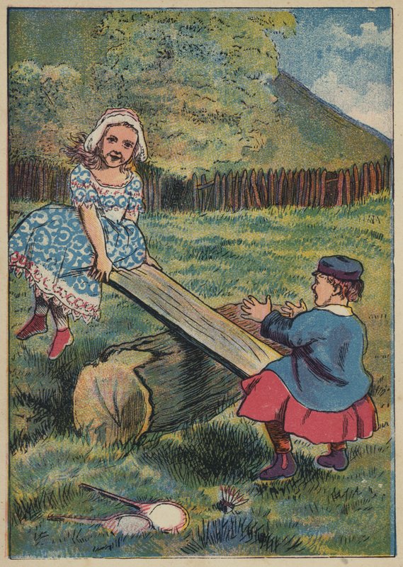 See-Saw, Margery Daw (kolorowa litografia) autorstwa English School