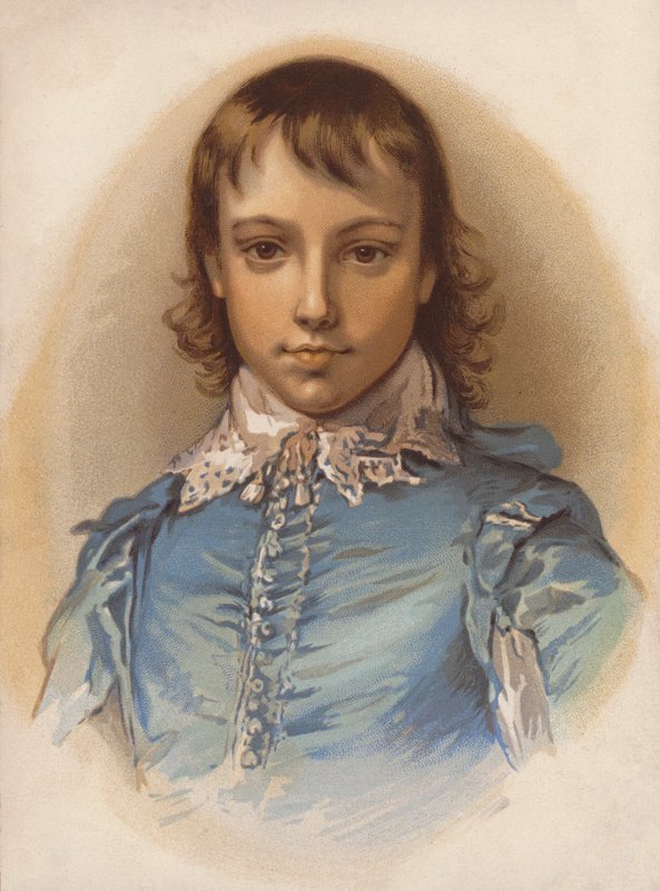 Sentymentalna wersja obrazu "Niebieski chłopiec" Gainsborough (kolorowa litografia) autorstwa English School