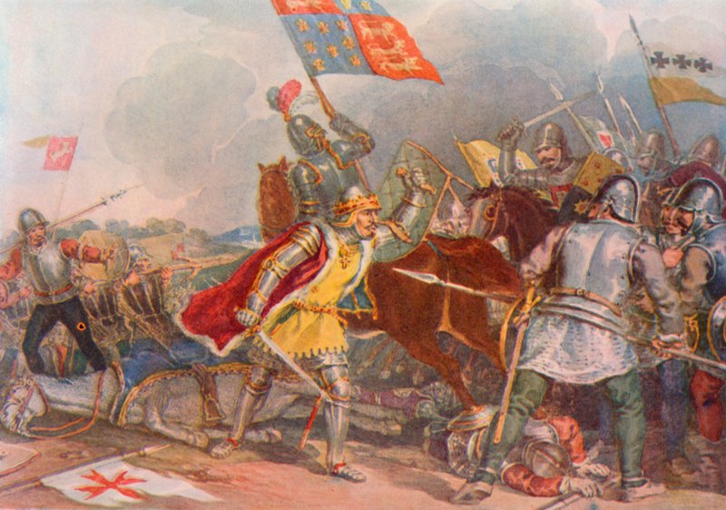 Szekspir: Ryszard III w Bosworth, Król Ryszard III, Akt V, Scena 4 (litografia kolorowa) autorstwa English School
