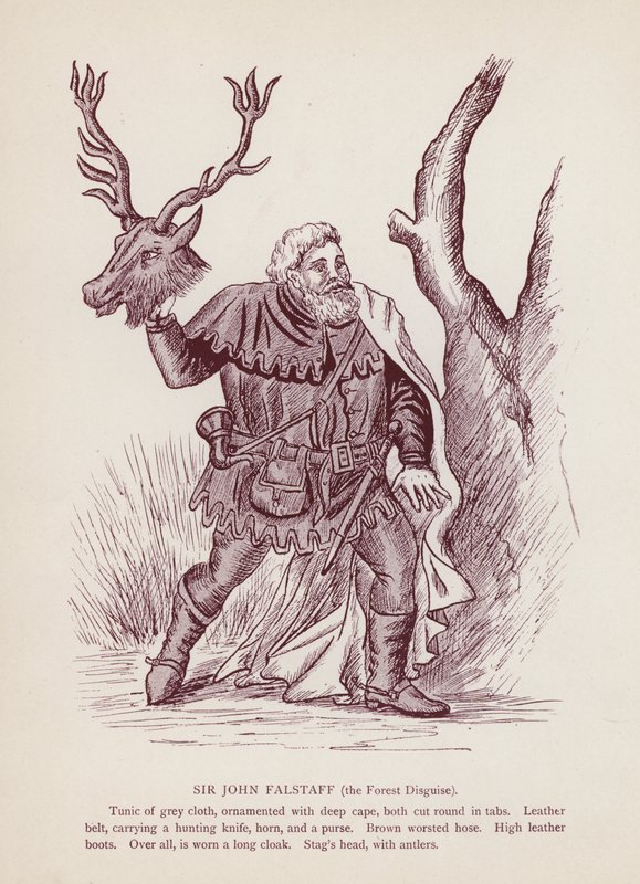 Wesołe żony z Windsoru Szekspira: Sir John Falstaff, leśne przebranie (lito) autorstwa English School