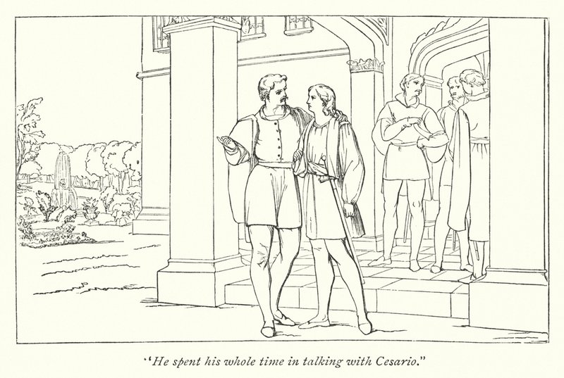 Dwunasta Noc Szekspira; Orsino wysyła Violę do Olivii (grawerunek) autorstwa English School