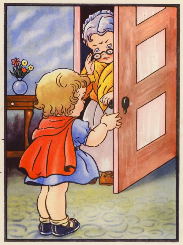 Mówi babci, że można bezpiecznie wyjść (kolorowa litografia) autorstwa English School