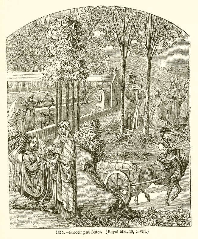 Strzelanie do tyłków. (Królewski MS, 19, str. VIII) autorstwa English School