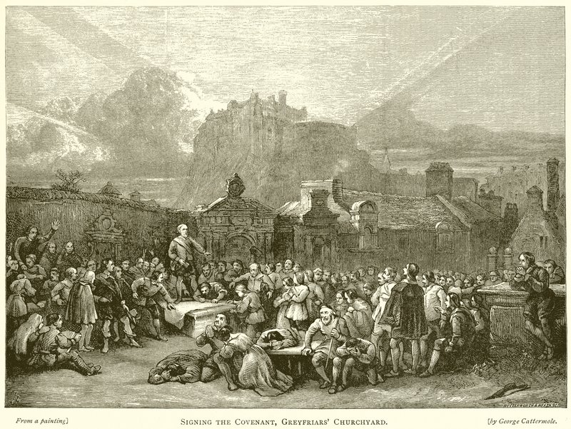 Podpisanie przymierza, cmentarz Greyfriars autorstwa English School