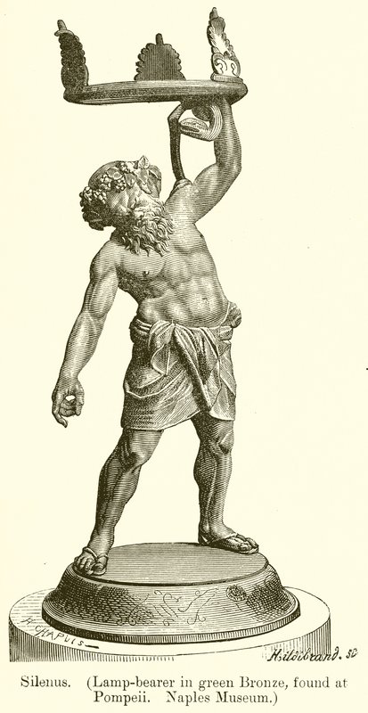 Silenus. (Lamparz z zielonego brązu, znaleziony w Pompejach. Muzeum Neapolu) (rycina) autorstwa English School