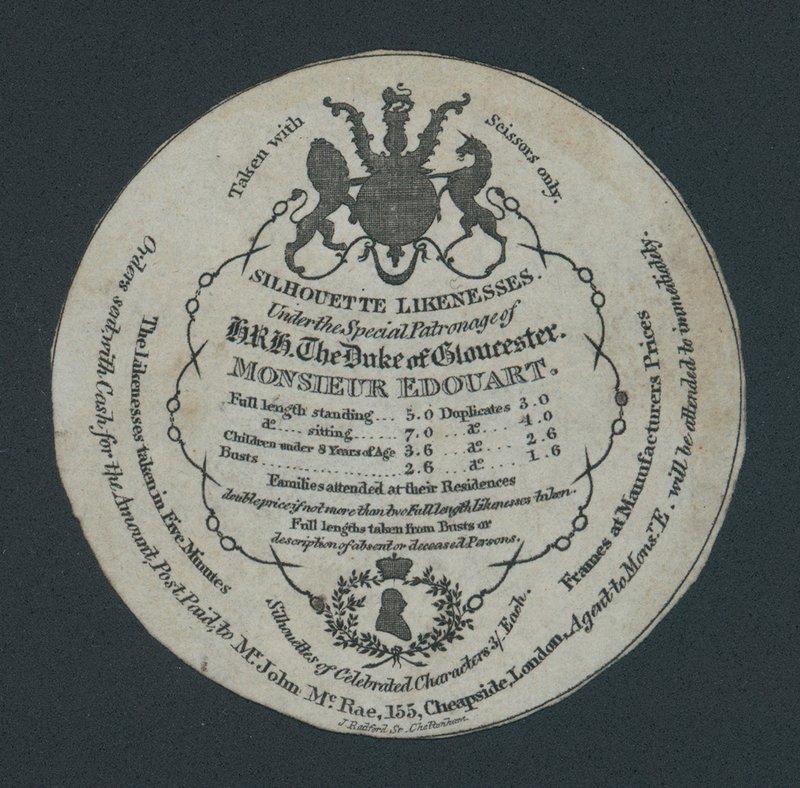 Podobieństwa sylwetki, Monsieur Edouard, co 155 Cheapside, Londyn, karta handlowa autorstwa English School