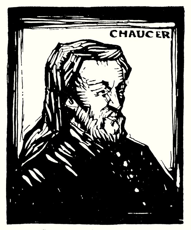Portret sylwetki, Geoffrey Chaucer (litografia) autorstwa English School