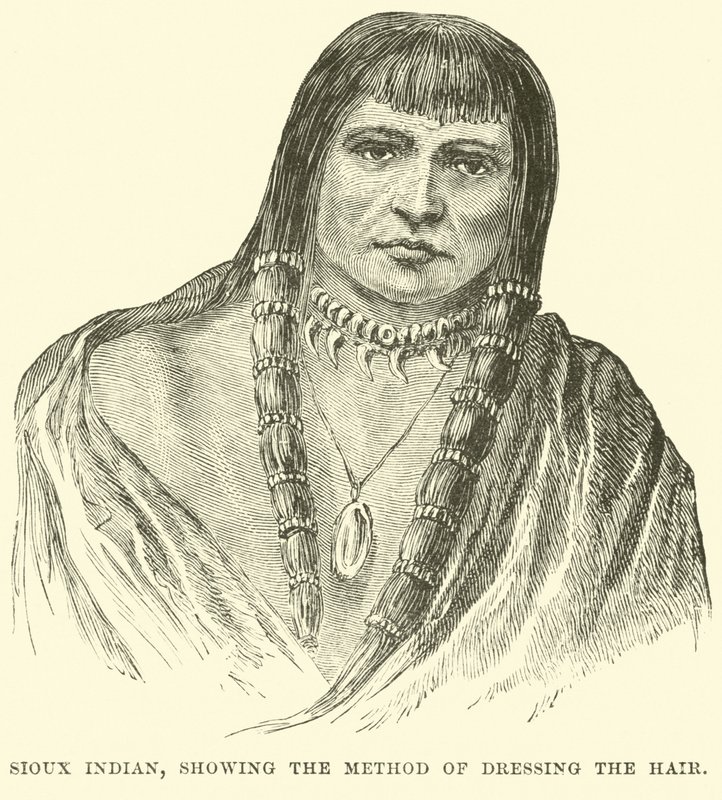 Indianin Sioux, pokazujący sposób ubierania włosów autorstwa English School