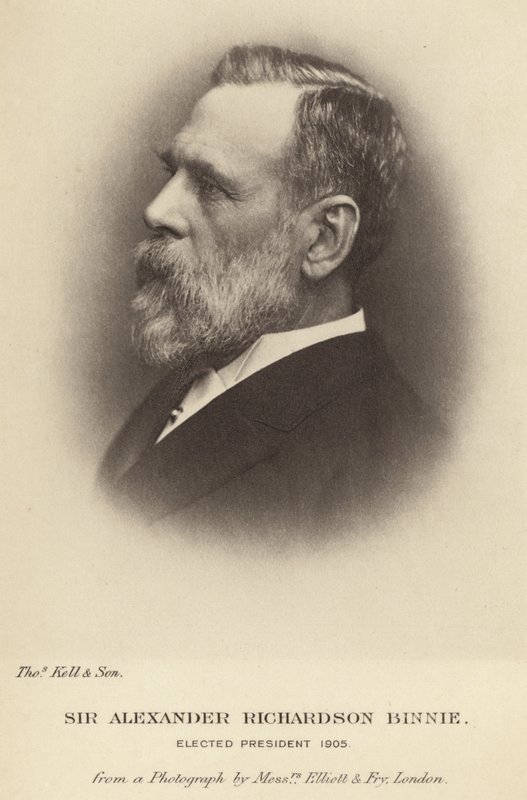 Sir Alexander Richardson Binnie wybrany na prezesa Instytutu Inżynierów Budownictwa w 1905 r. autorstwa English School