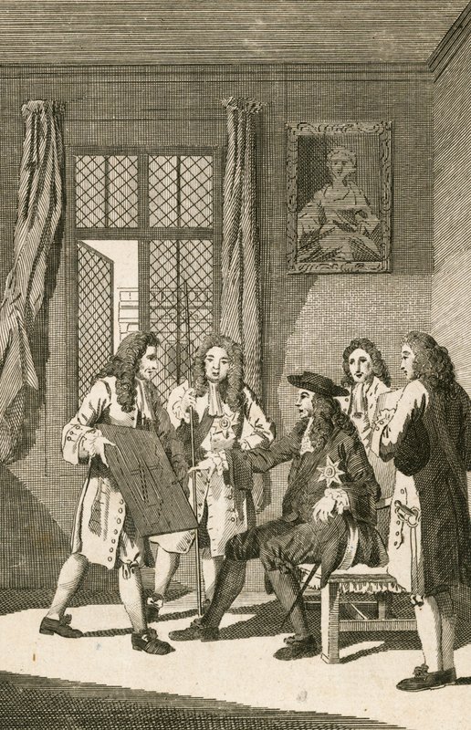 Sir Christopher Wren przedstawia królowi Karolowi II swój plan odbudowy Londynu autorstwa English School