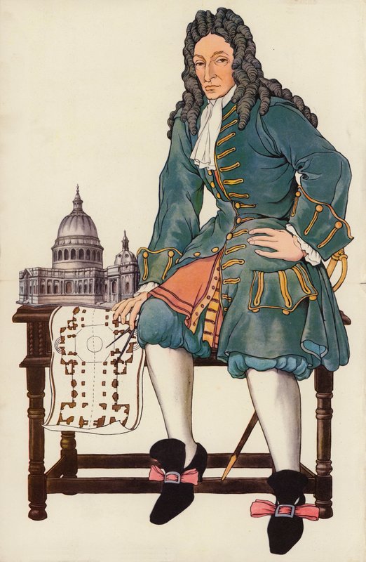 Sir Christopher Wren (kolor lito) autorstwa English School