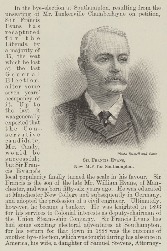 Sir Francis Evans, nowy poseł do Southampton (Grawerowanie) autorstwa English School