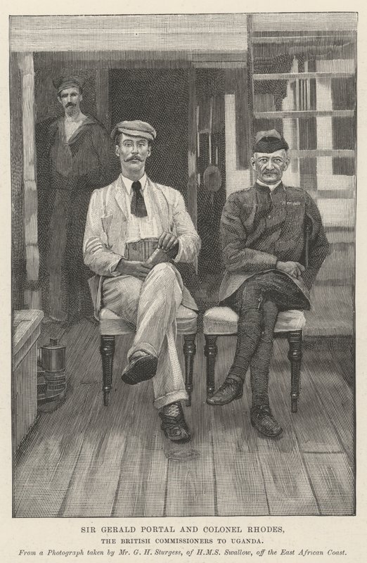 Sir Gerald Portal i pułkownik Rhodes, brytyjscy komisarze do Ugandy (grafika) autorstwa English School