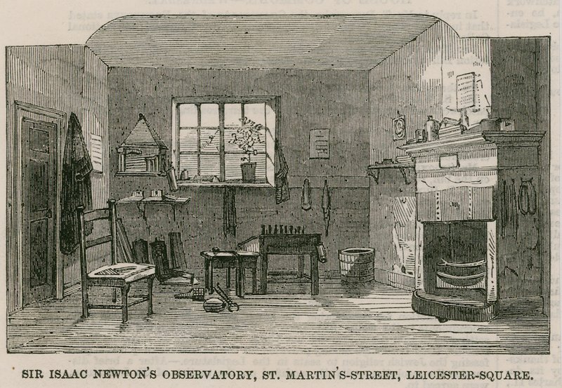 Obserwatorium Sir Isaaca Newtona, St Martins Street, Leicester Square Londyn autorstwa English School