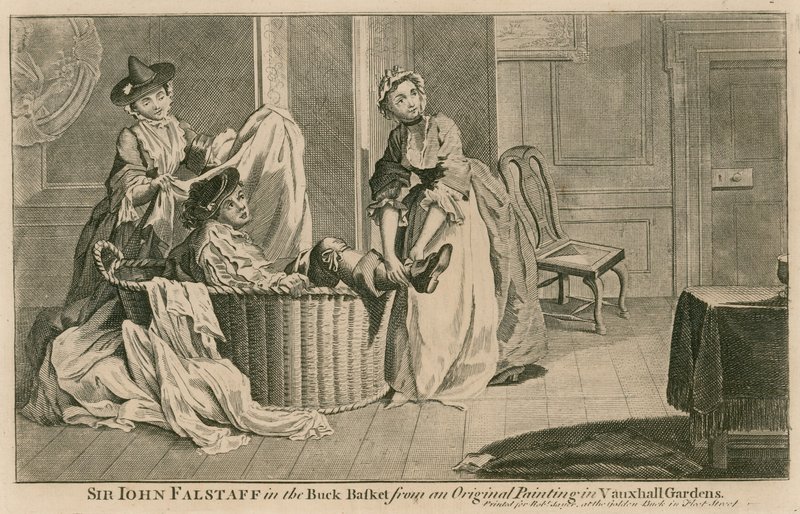 Sir John Falstaff w koszyku, z oryginalnego obrazu w Vauxhall Gardens w Londynie autorstwa English School