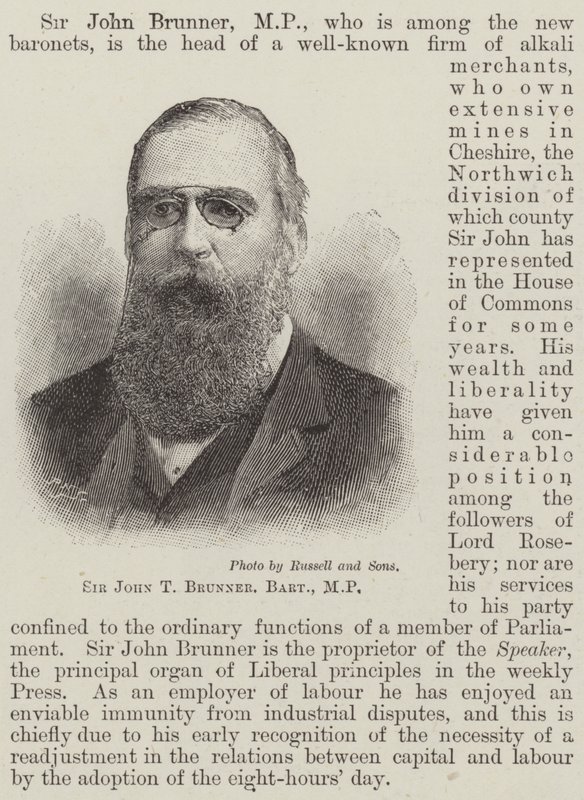 Sir John T Brunner, Baronet, MP (grawerowanie) autorstwa English School