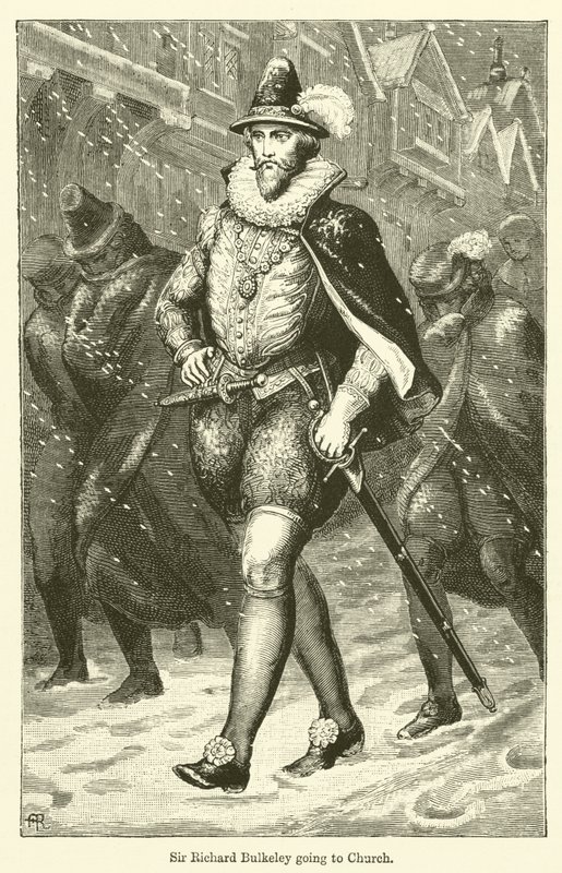 Sir Richard Bulkeley idący do kościoła (grafika) autorstwa English School