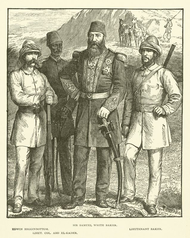 Sir Samuel White Baker, Edwin Higginbottom, porucznik Baker, podpułkownik Abd El-Kader (grafika) autorstwa English School