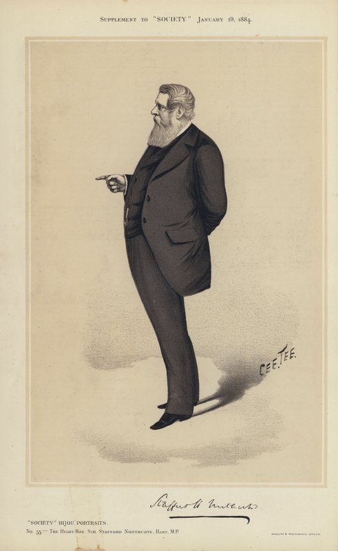 Sir Stafford Northcote, MP (kolor lito) autorstwa English School