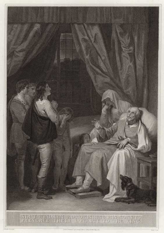 Sir T Windham upomina swoich synów, aby zachowali lojalność wobec króla autorstwa English School