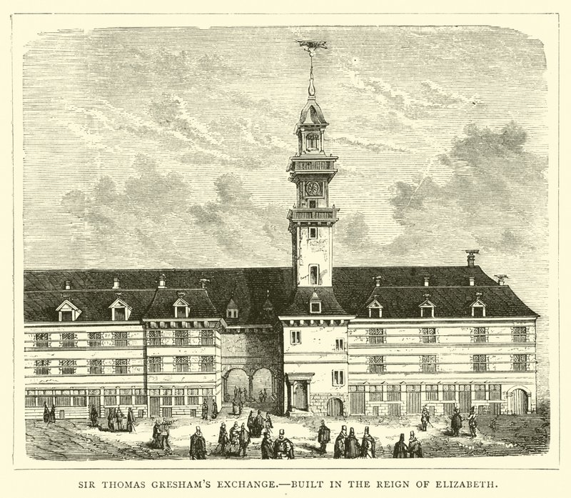 Sir Thomas Greshams Exchange, zbudowany za panowania Elżbiety autorstwa English School