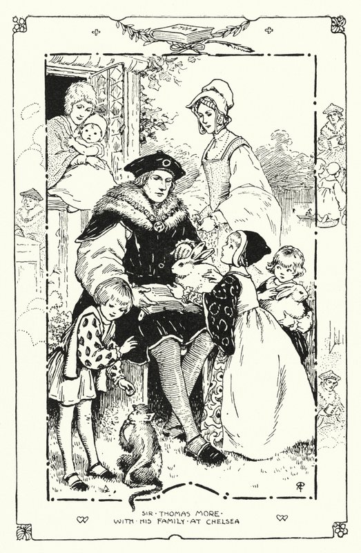 Sir Thomas More z rodziną w Chelsea (lito) autorstwa English School