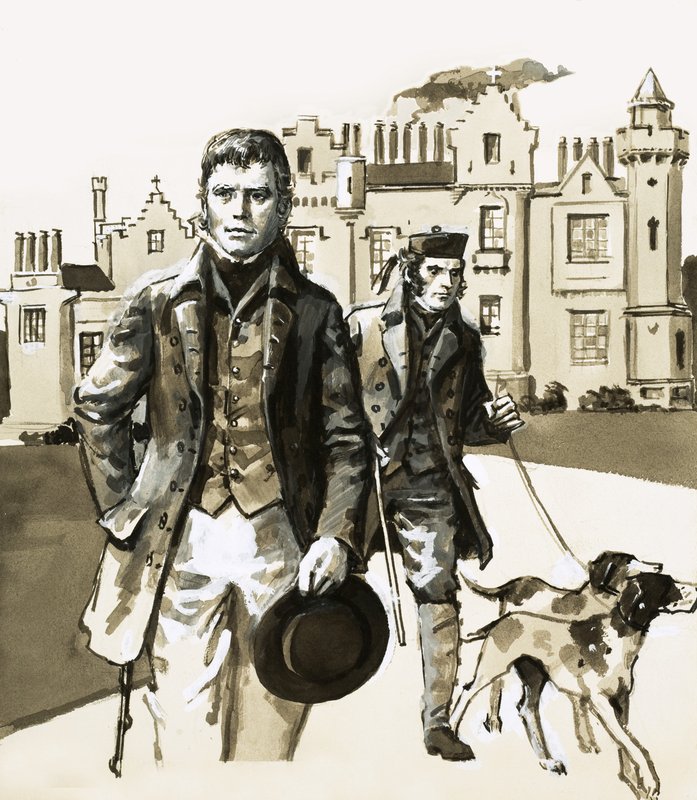 Sir Walter Scott spacerujący z Tomem Purdie autorstwa English School