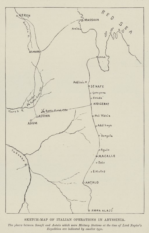 Szkic-Mapa operacji włoskich w Abisynii (grawerowanie) autorstwa English School