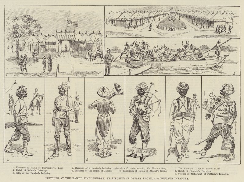 Szkice w Rawul Pindi Durbar (grafika) autorstwa English School
