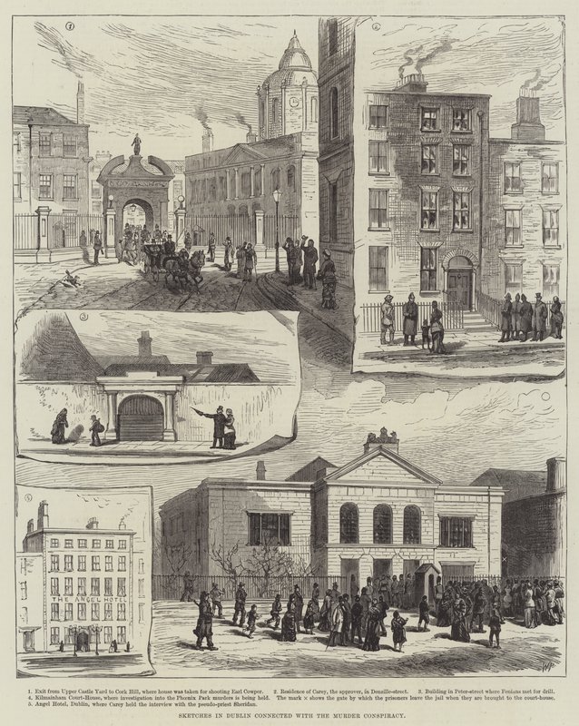 Szkice w Dublinie związane ze spiskiem morderstwa (rycina) autorstwa English School