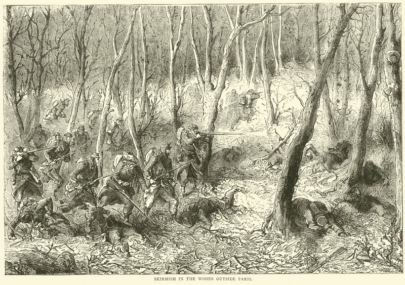 Potyczka w lesie pod Paryżem, październik 1870 autorstwa English School