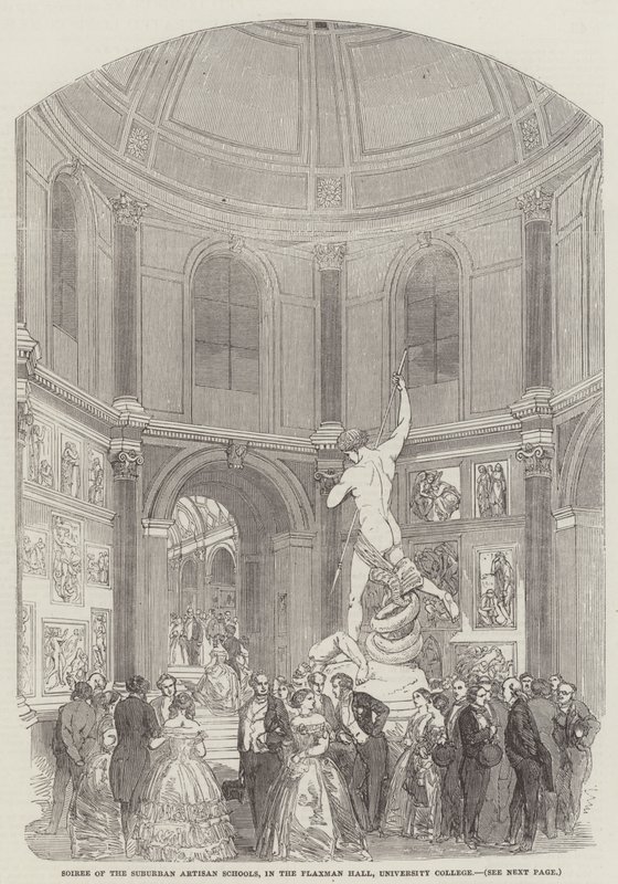 Wieczór Podmiejskich Szkół Rzemieślniczych, w Flaxman Hall, University College (grafika) autorstwa English School