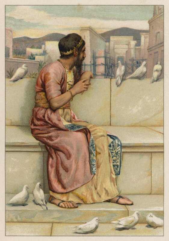 Salomon obserwujący budowę Świątyni (chromolit) autorstwa English School