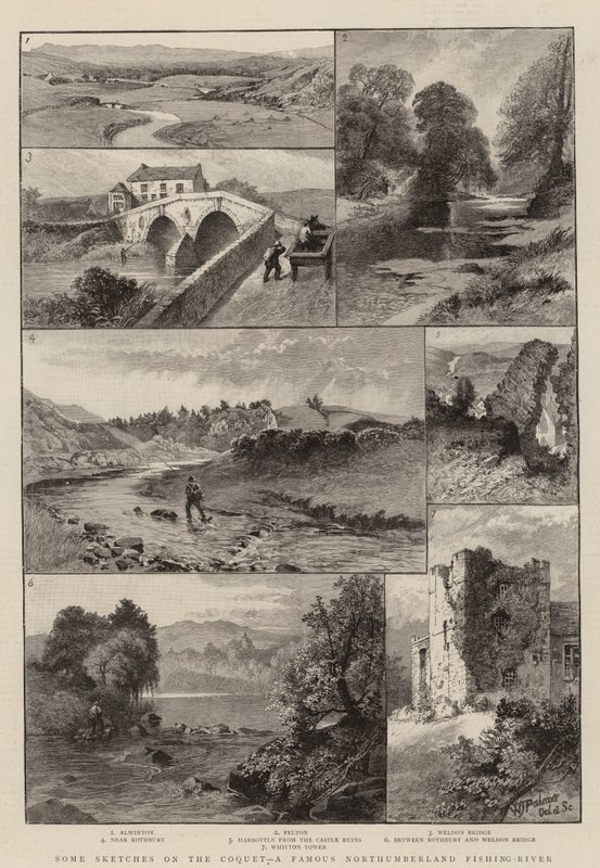 Kilka szkiców o Coquet, słynnej rzece rybackiej Northumberland (rycina) autorstwa English School