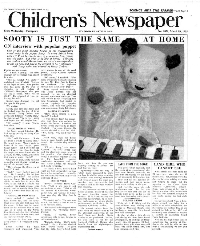 Sooty, pierwsza strona „Gazety Dziecięcej”, marzec 1955 (druk gazetowy) autorstwa English School