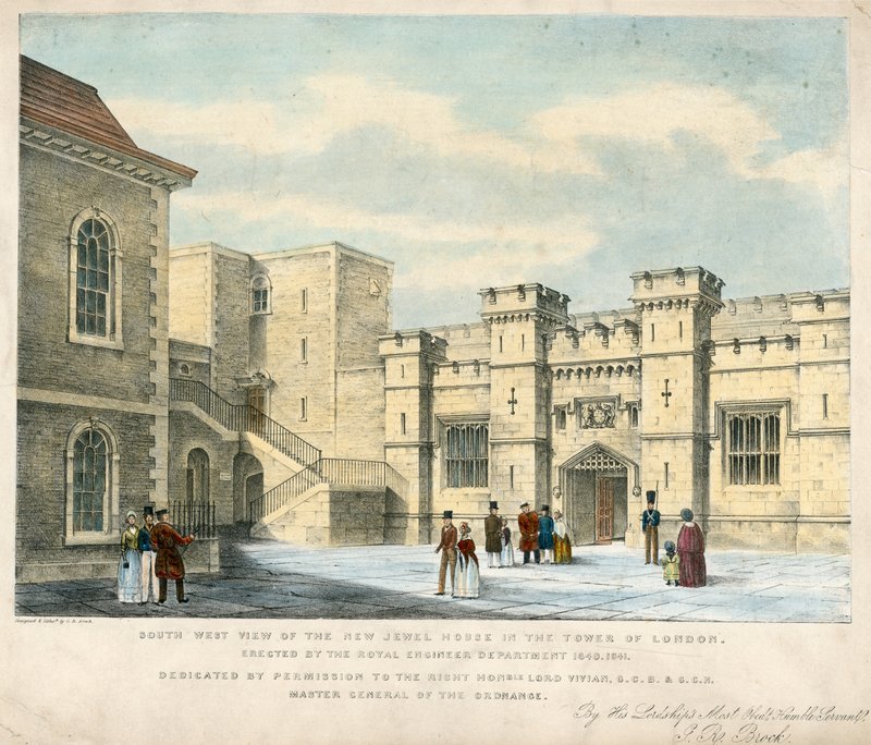 Południowo-zachodni widok Nowego Domu Klejnotów w Tower of London, wzniesionego w latach 1840-41 autorstwa English School