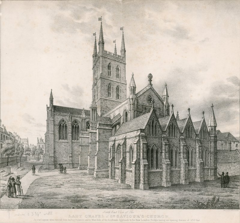 Południowo-wschodni widok na kaplicę Matki Boskiej, kościół St Saviors, Southwark autorstwa English School