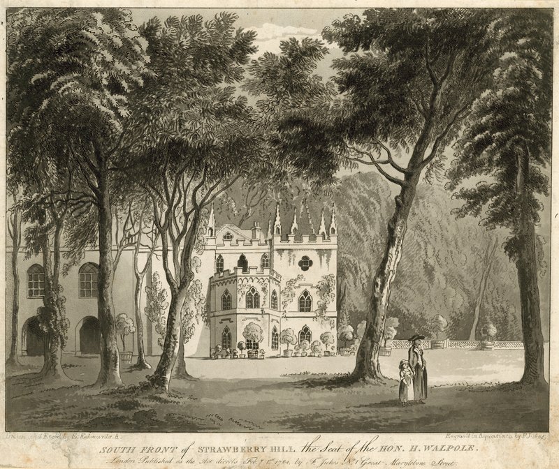 Południowy front Strawberry Hill, Twickenham, Londyn, siedziba Honorowego Horace Walpole autorstwa English School