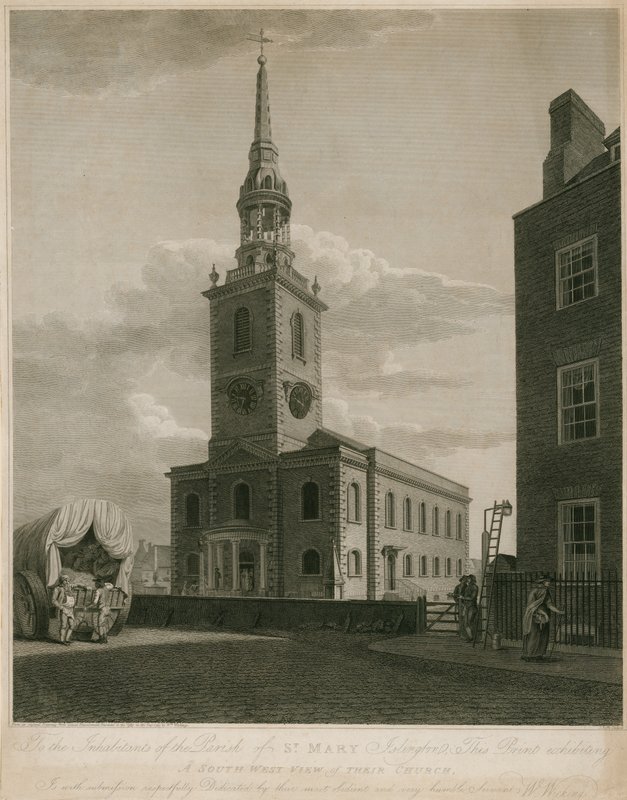 Południowy widok na kościół St Marys, Islington, Londyn autorstwa English School