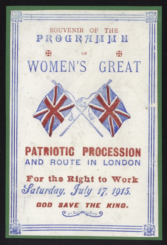 Program pamiątkowy pochodu kobiet o prawo do pracy, Londyn, 17.07.1915 r. autorstwa English School