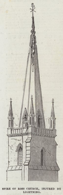 Kościół Spire of Ross, zraniony przez piorun (rycina) autorstwa English School